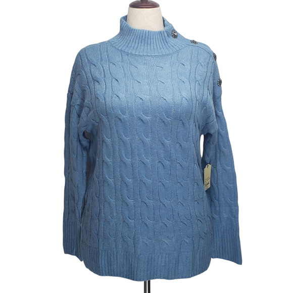 St. Johns Bay PL Bellflower Knit Sweater Blue Ruffle Collar Cozy Fall Fashion - Picture 1 of 10